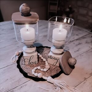 Photophore en bois blanc et verre Shabby Chic