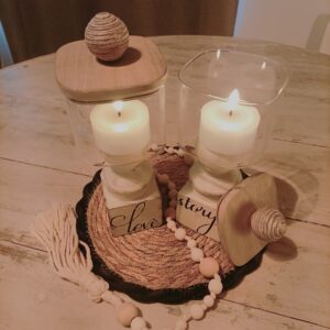 2 Photophore Bois et verre bohème et vintage